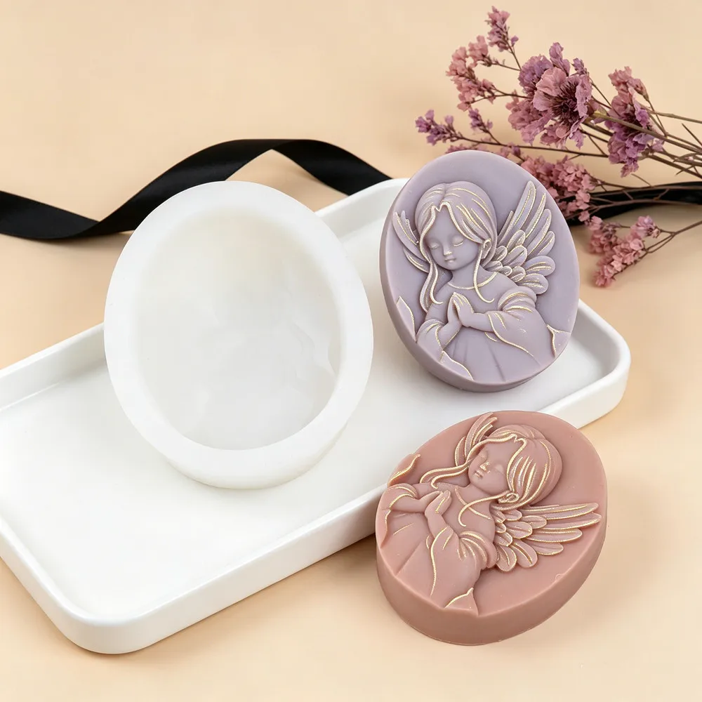 3D Oval Praying Angel Candle Mold Embossed Cameo Angel Mold for DIY Handmade Crafts, Religious & Baptism Themed Hot Gift