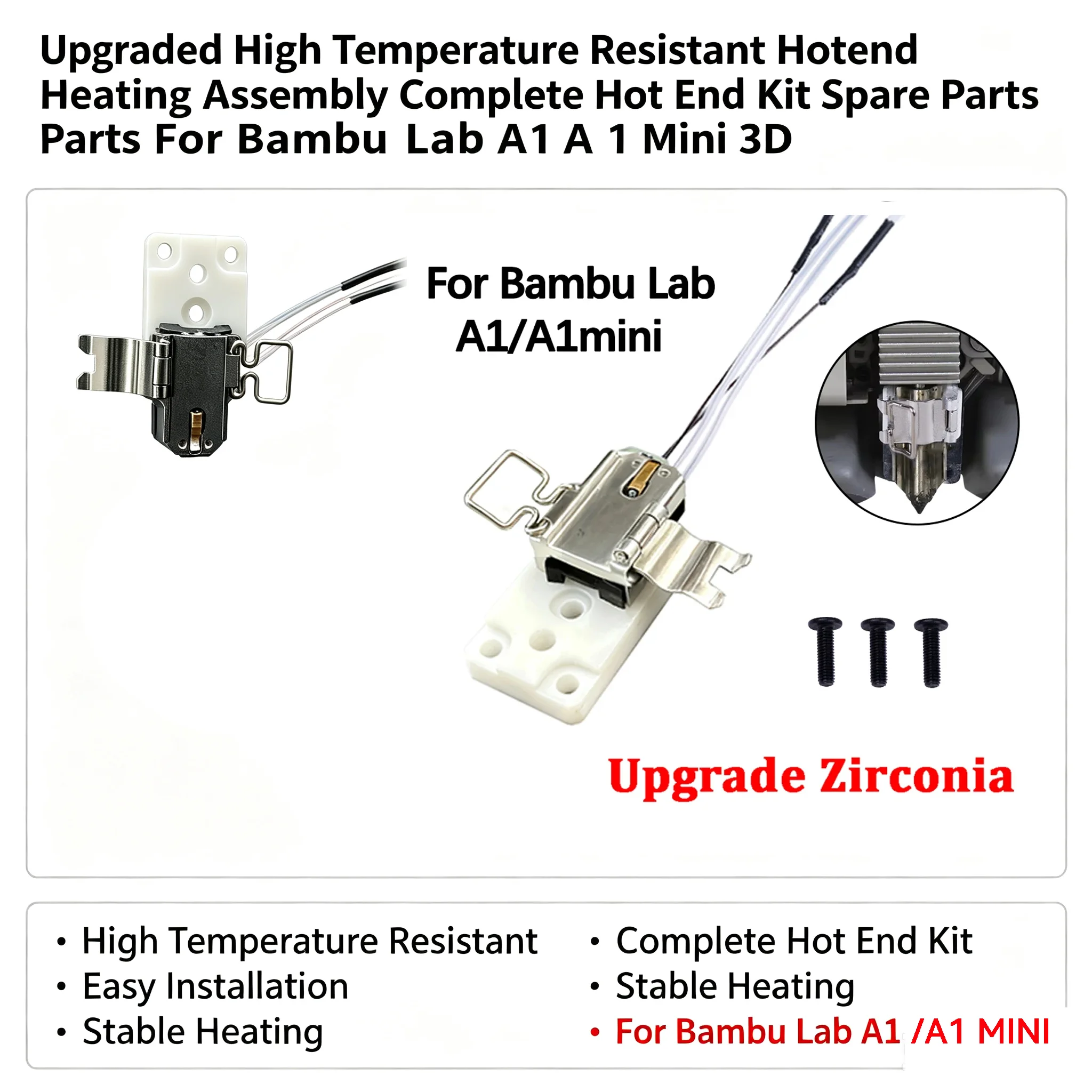 Upgraded High Temperature Resistant Hotend Heating Assembly Complete Hot End Kit Spare Parts For Bambu Lab A1 A1 Mini 3D Printer