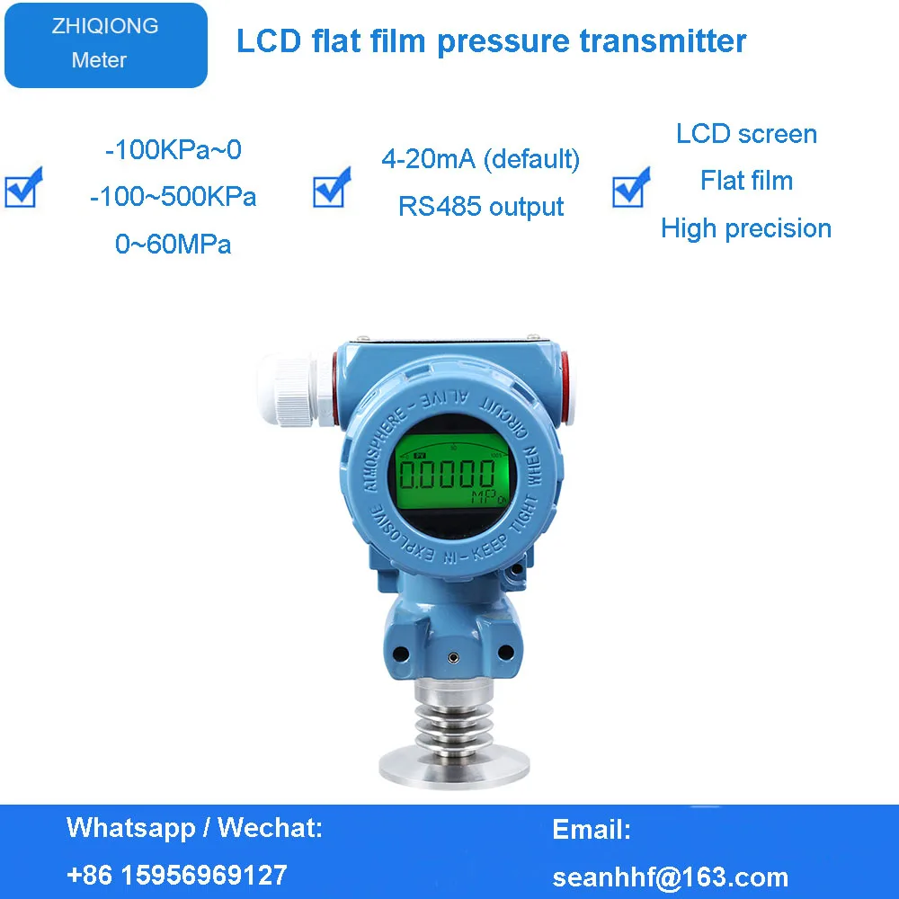 Sanitary flat film pressure transmitter, sensor LCD screen on-site reading 4-20ma output diffusion silicon chip high precision