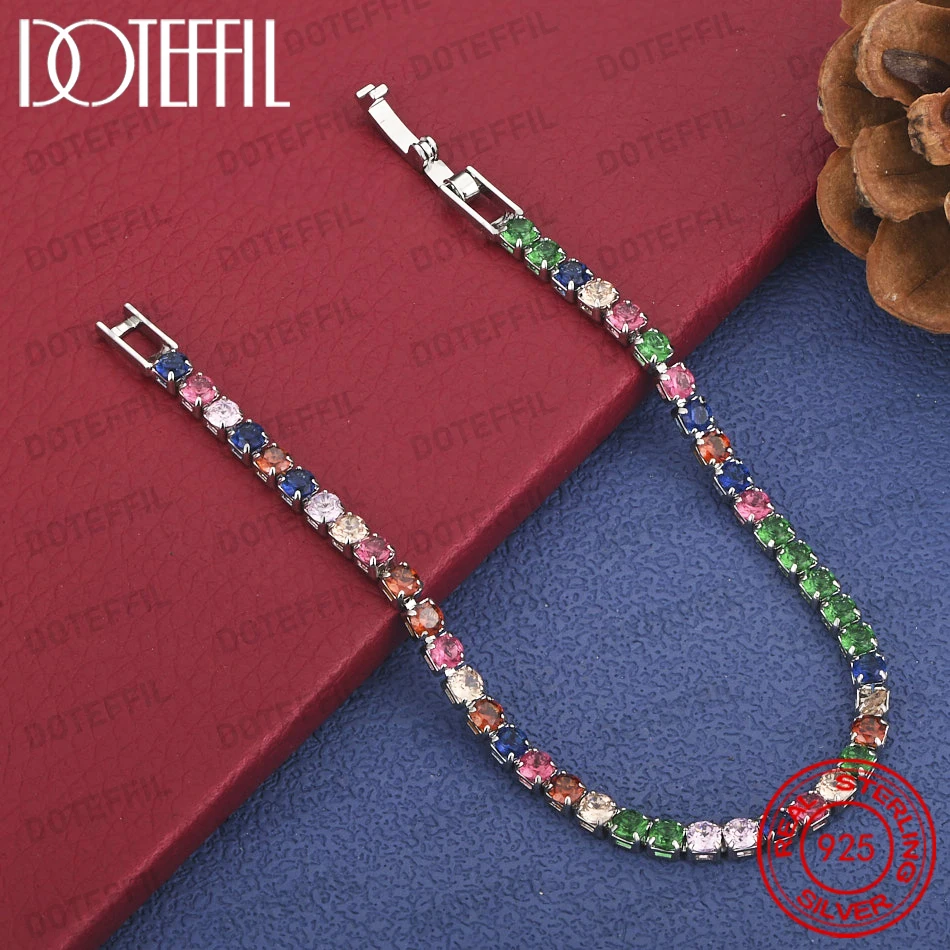 

925 Sterling Silver Delicate Oval Colored Zircon Bracelet for Women, Fashionable Wedding Gift, Party Jewelry