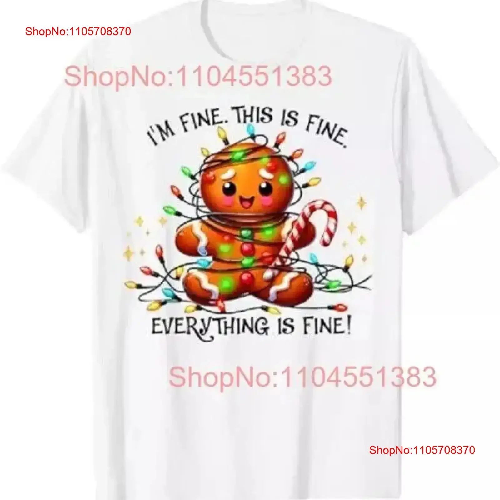 I'm Fine Everything Is Gingerbread Christmas Lights T Shirt vintage Washed homme Casual fashion Breathable Unisex Comfortable