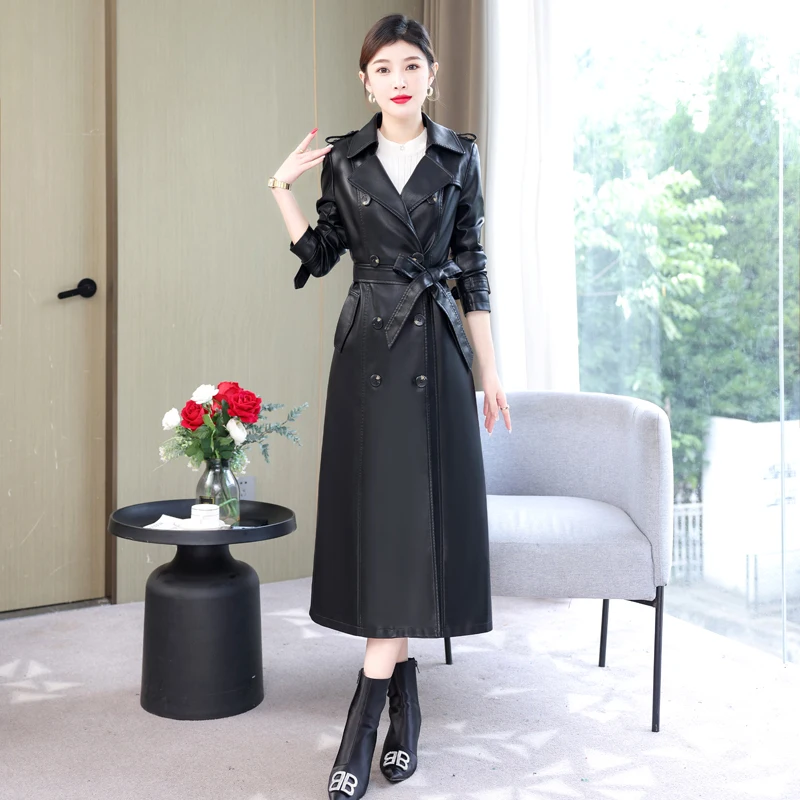   เสื้อโค้ทหนังแท้ Ning สำหรับผู้หญิง ความยาวปานกลาง หนังแกะ ฤดูใบไม้ผลิ ฤดูใบไม้ร่วง รุ่นใหม่ สไตล์เกาหลี ทรงเข้ารูป เสื้อกันลมสำหรับผู้หญิง