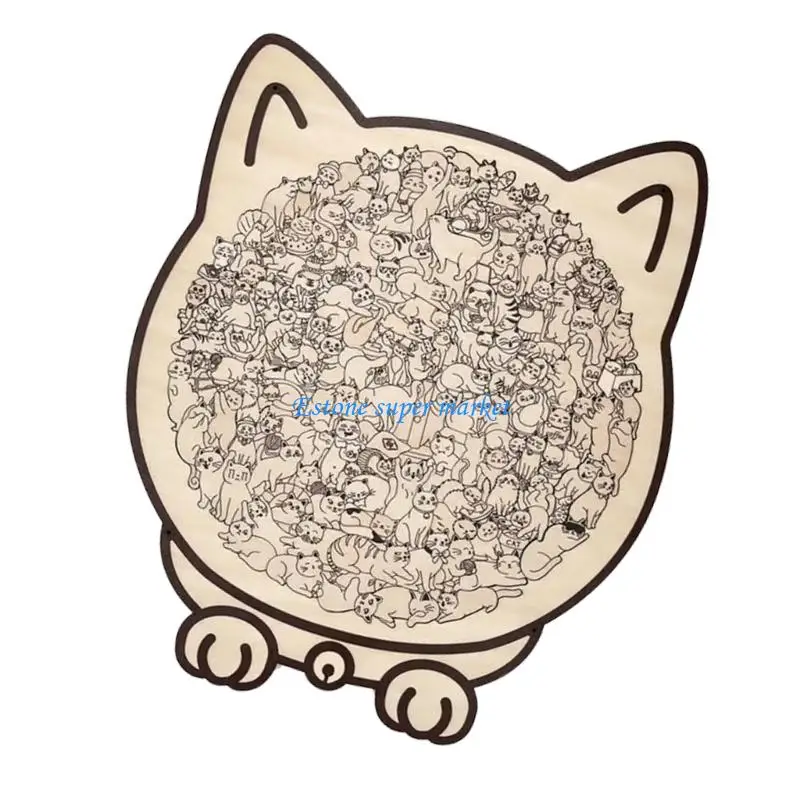 090B Modern Wooden Puzzle 135 Pcs Abstract Cats Design Neutral Palette Family Bonding Board Game