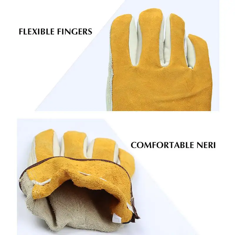 1 Pair Men Work Gloves Soft Cowhide Driver Hunting Driving Farm Garden Welding Security Protection Safety Workers Mechanic Glove