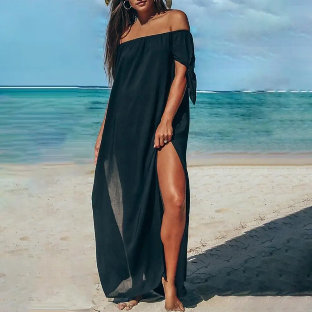 Chic Swimsuit Dress Mid Waist Comfortable Trendy Mid-calf Length Swimwear Dress  Cover-Up Dress Irregular