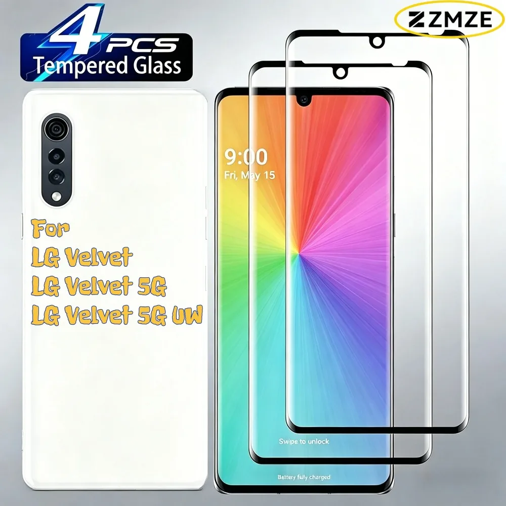 

3/4Pcs 3D Curved Tempered Glass for LG Velvet HD Full Cover Screen Protector for LG Velvet 5G UW Screen Protector Tempered Film