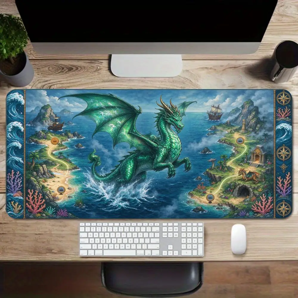 Sea Dragon Ocean Map Gaming Mouse Pad Thick Rubber Precision Tracking Non Slip Base For Adventure Gaming