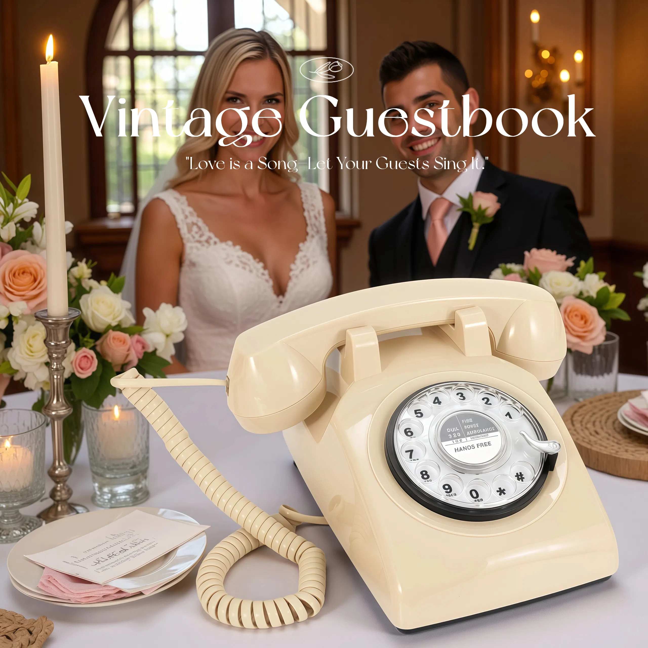 Audio Vintage Guestbook Phone For Weddings Birthdays and Parties Blessings Check-In Guest Recorder Telephone Voice Message Book