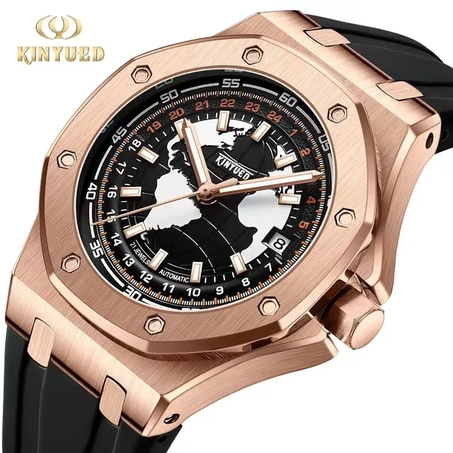 Kinyued J127 Top Brand Men Automatic Mechanical Watches Waterproof Causal Sport Silicone Strap Limunous Hand Watch Date Display