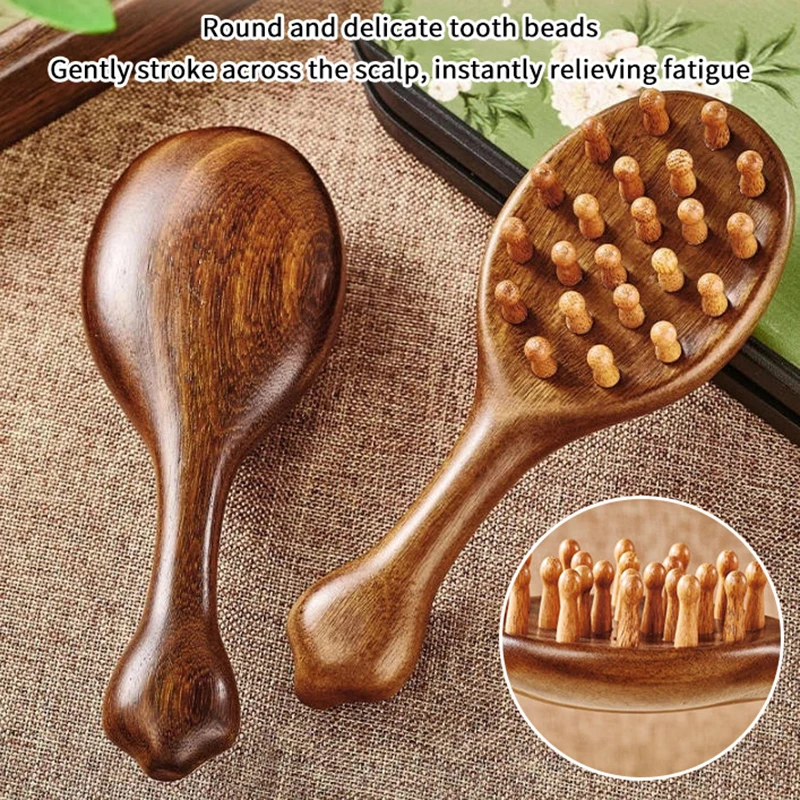 

Расческа для массажа кожи головы из золотого сандалового дерева, для домашнего использования, с густыми зубьями, многофункциональная, для меридианов головы, распутывающая волосы, для длинных волос