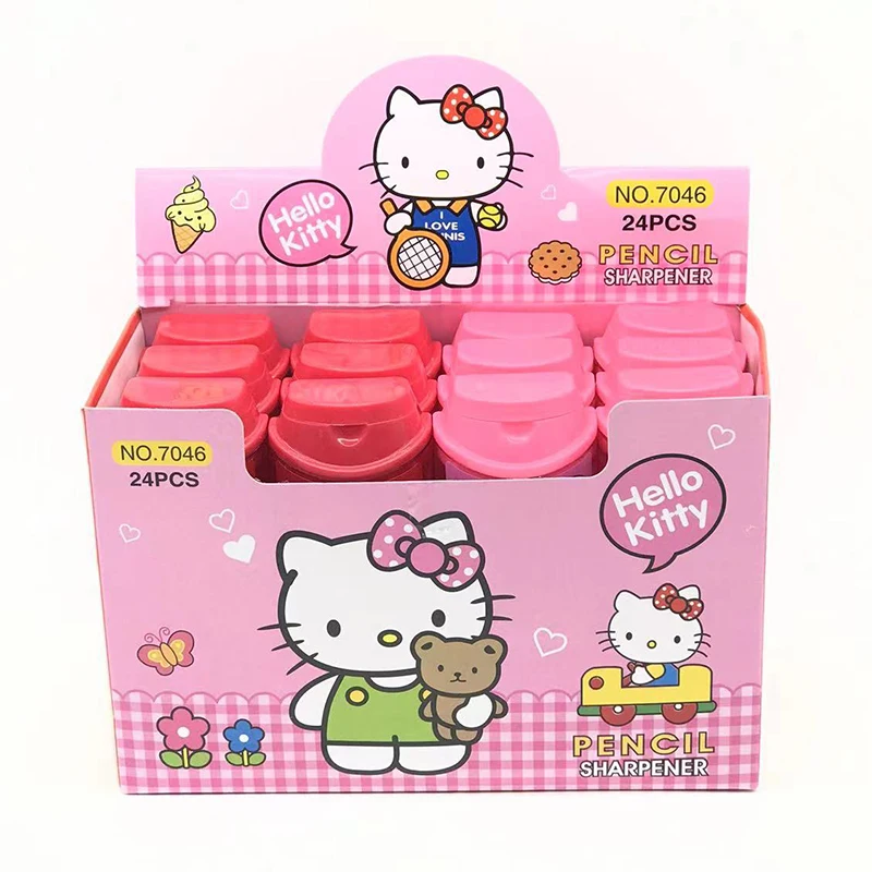 Sanrio-Sacapuntas de 24 piezas, Hello Kitty, Kuromi, Cinnamoroll, My Melody, papelería para estudiantes, suministros escolares para niños, venta al