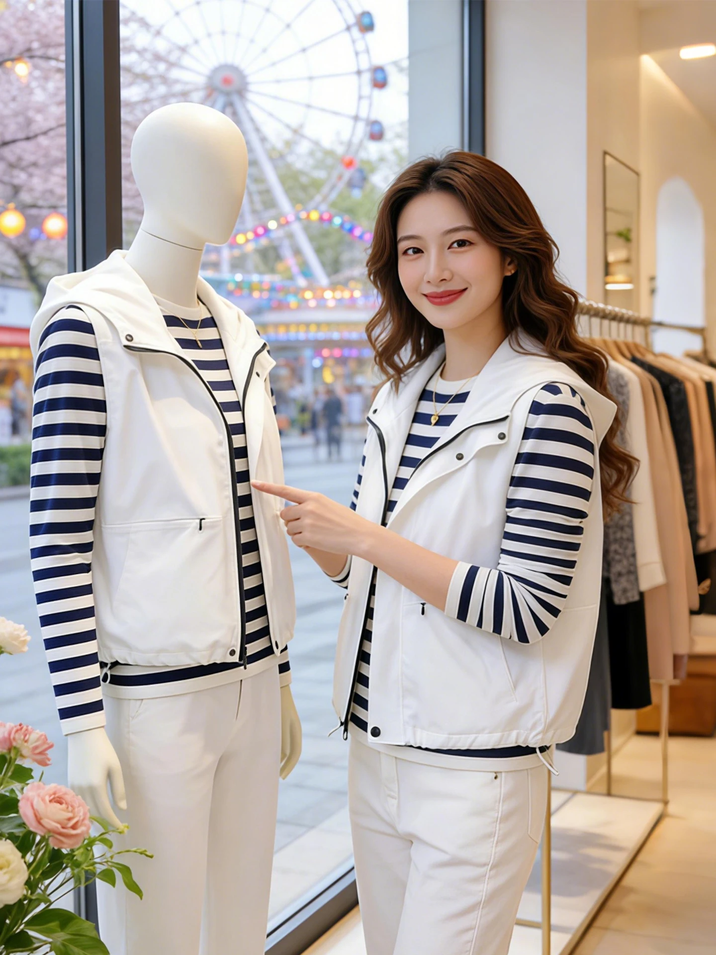 

White Sleeveless Short Hooded Jacket Fashionable Summer Women's Vest Multi-Functional Casual Style 2026 New Arrival