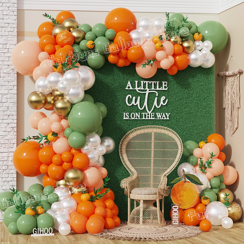 

127Pcs Little Cutie Baby Shower Decorations Orange Avocado Green Balloon Garland Kit A Little Cutie Is On The Way Party Supplies