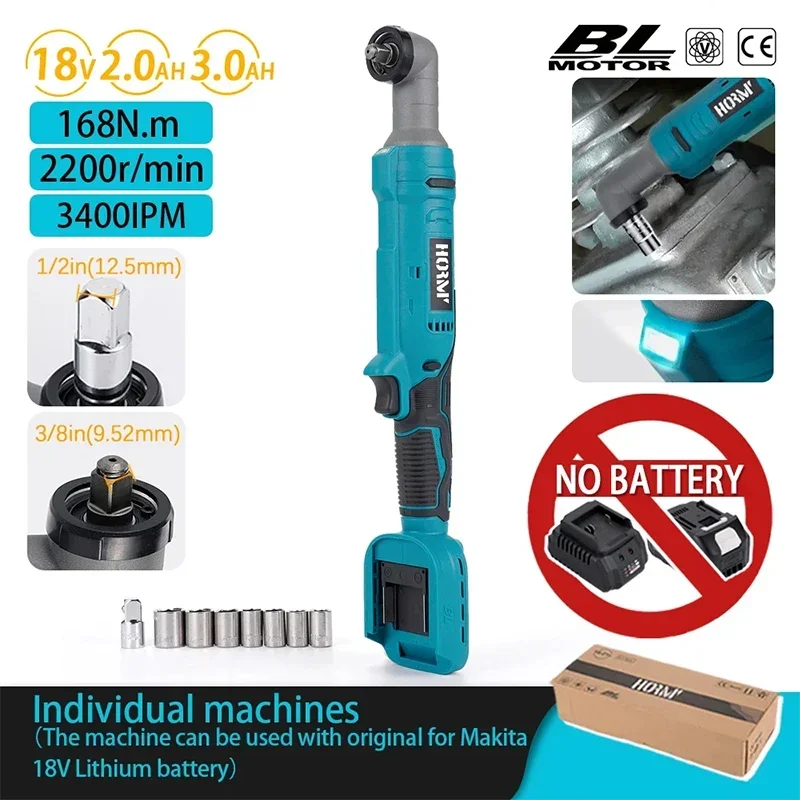 

PINTUDY New 18V Brushless Electric Ratchet Wrench 168N. M Screw Removal Repair Right Angle Wrench Cordless Tool Impact Driver