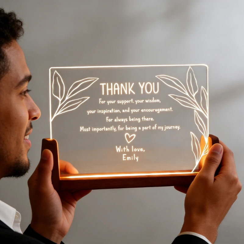 Personalized LED Acrylic Plaque Custom Thank Gift with Wooden Base Teacher Mentor Employee Appreciation Gift Teacher's Day Gift