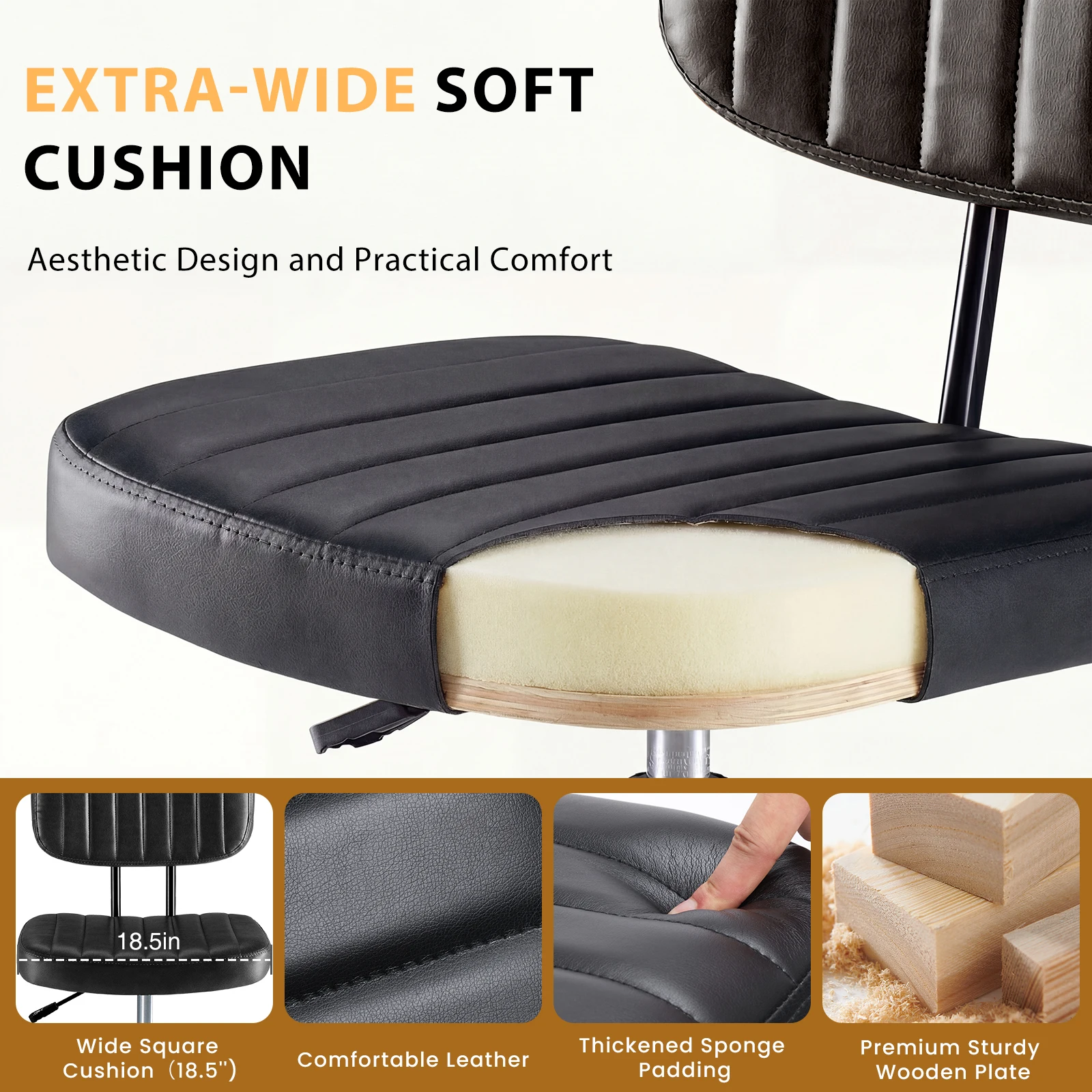 MCQ Ergonomic Armless PU Leather Drafting Office Chair with Swivel Rolling Adjustable Height Gaming Racing Chair For Home Office image 5