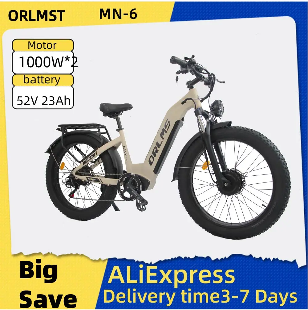 

ORLMS MN-6 Adult E-bike1000W*2 Motor 52V 23Ah Battery Electric Bike 26-inch All-Terrain Fat tire E-Mountain bike