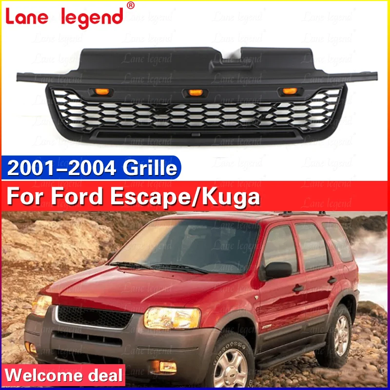 Front Bumper Grill Mask Radiator Grille With light for Ford Escape Kuga 2001-2004 Centre Panel Styling Upper Black Grill