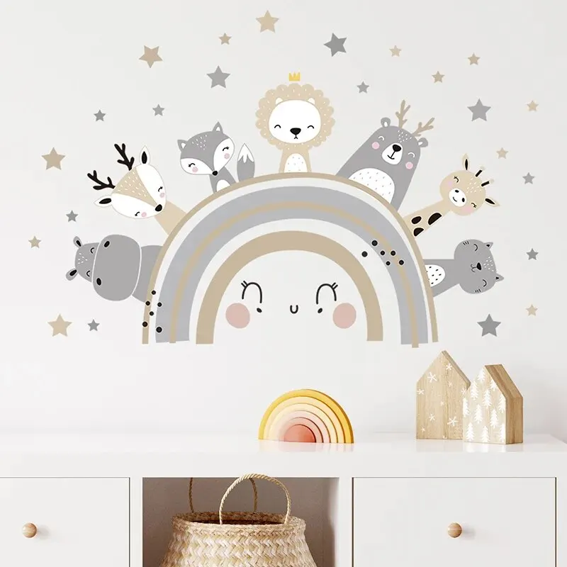 1Pc Cartoon Animals Rainbow Wall Stickers Waterproof Removable PVC Kids Room Kindergarten Home Decoration