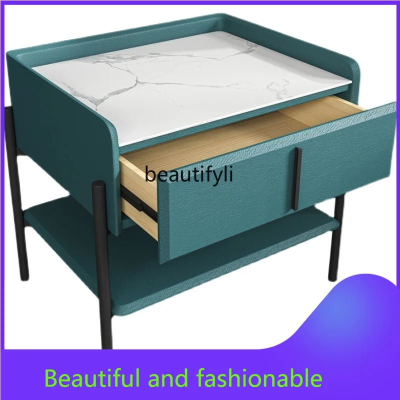 New Stone Plate Bedside Table Modern Light Luxury Fashion Design Creative Italian Bedside Cabinet Installation-Free