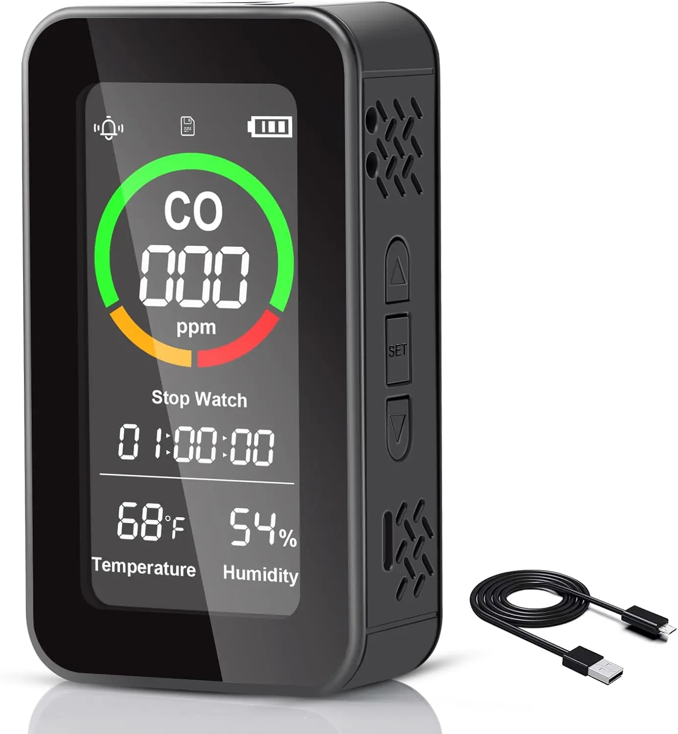 2026 Smart 3 in 1 Carbon Monoxide Temperature Humidity Detector with Emergency Light  for Outdoor Camping