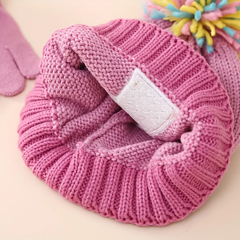 2pcs/set Colorful Woolen Hat With Cartoon Unicorn Knitted Hat & Gloves For Outdoor, Girl Gift