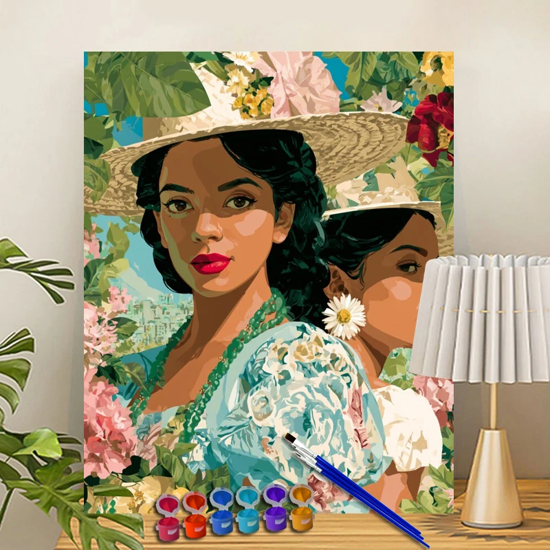 Painting By Numbers Vibrant Floral Sisters  Acrylic Paint Canvas Dropshipping Portrait Family Children Photo Christmas gifts