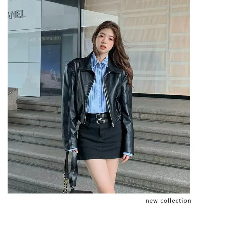 Short Leather Jacket New High-end Design Jacket Motorcycle Tops for Women