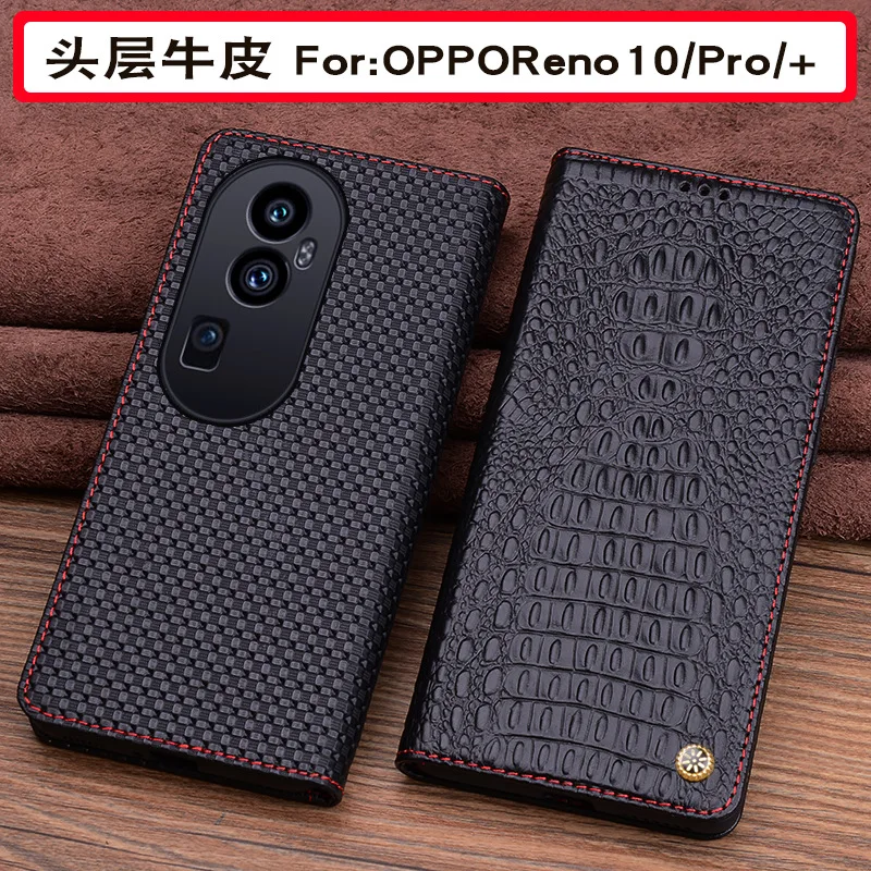 Luxury Genuine Leather Wallet Cover Business Phone Case For Oppo Reno 10 Reno10 Pro Plus Cover Credit Card Money Slot Holste