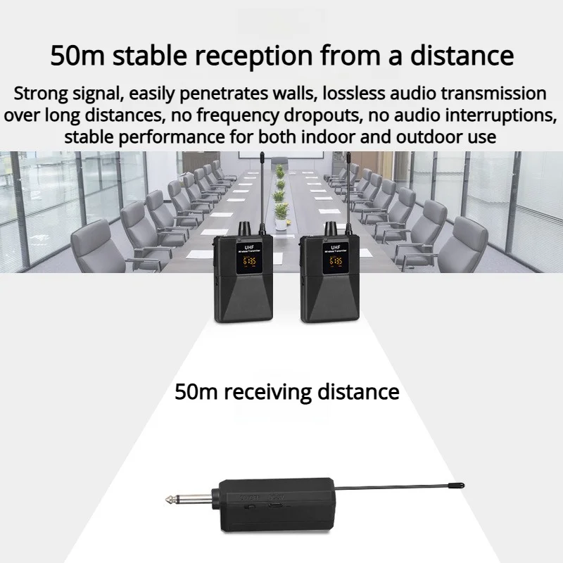 Frequency Wireless Head-Mounted Lapel Microphone Body-Type Transmitter With A Receiver And An LED Digital Display Screen image 4