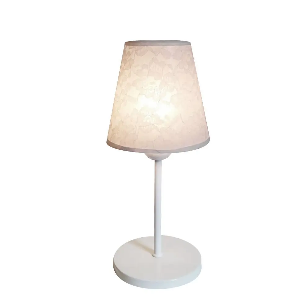 Table Lampshade Md-2005 Base White Aluminum Dome Fabric Lace White Cone-Bivolt