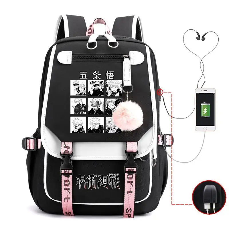 

Anime Jujutsu Kaisen Satoru Gojo Backpack Harajuku School Bag Outdoor Zipper Bookbag USB Large Capacity Student Laptop Rucksack
