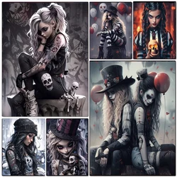 5D DIY Cool Woman Skull Full Square Round Diamond Painting Diamond Cross Stitch Embroidery Gifts Home Decoration ﻿