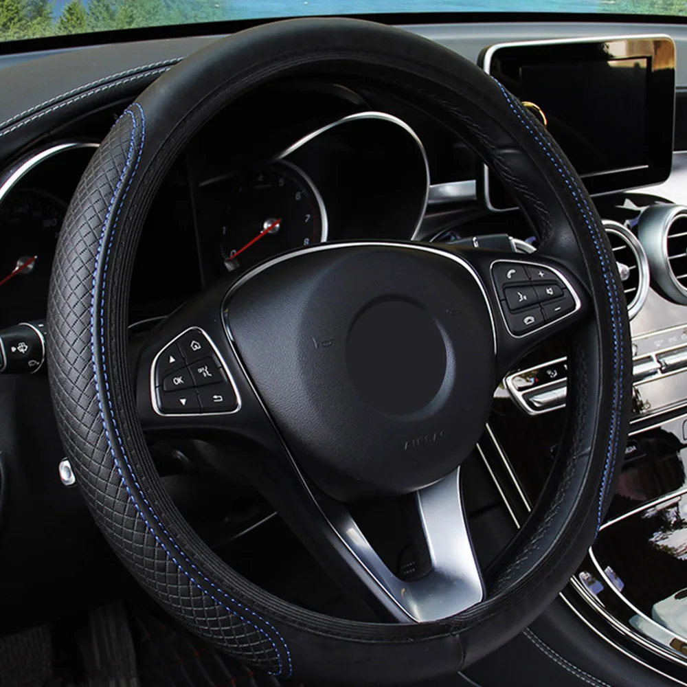 Embossing Leather PU Microfiber Anti-Slip Interior Accessories Universal Auto Steering- wheel Cover Car Steering Wheel Cover