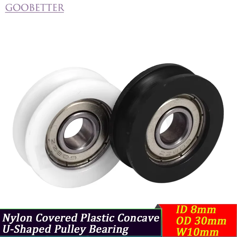 Nylon Pulley Nylon Covered Plastic Concave U-Shaped Pulley Bearing ID 8mm OD 30mm W10mm for 3D Printer Accessories