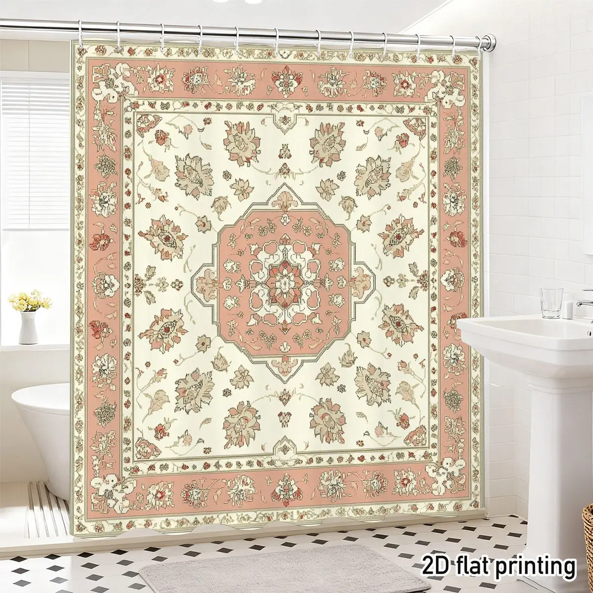 

Vintage Floral Tapestry Shower Curtain Baroque Damask Pattern Luxury Bathroom Decor Wall Accent Curtain