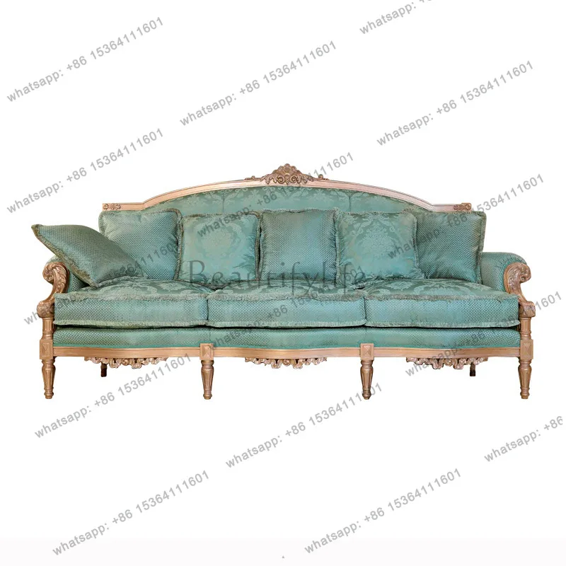 

Furniture European birch carved sofa coffee table combination villa palace living room large sofa