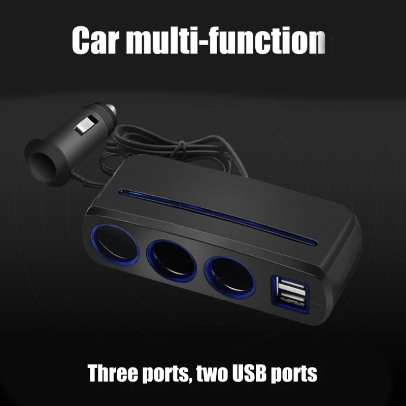 Car Charging Adapter with 2 USB Port, 3 Socket Cigarettes Lighter Splitter Power for Phones Dashcam Drop Shipping