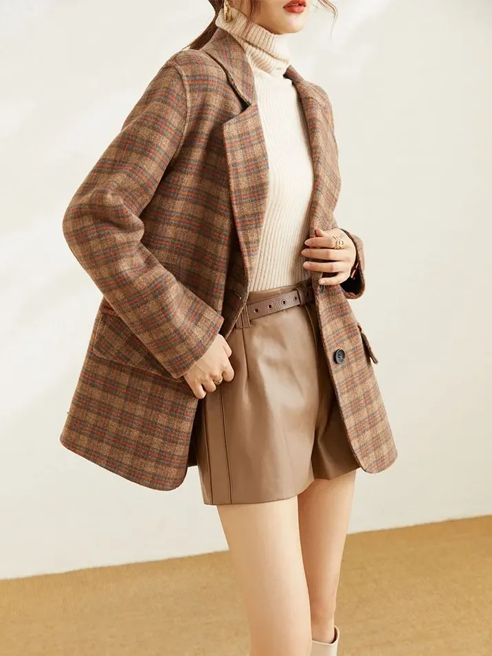 

New Jacket Plaid Coat Suit Jacket Korean Version Loose Fit Women's High-end Imitation Cashmere Women's