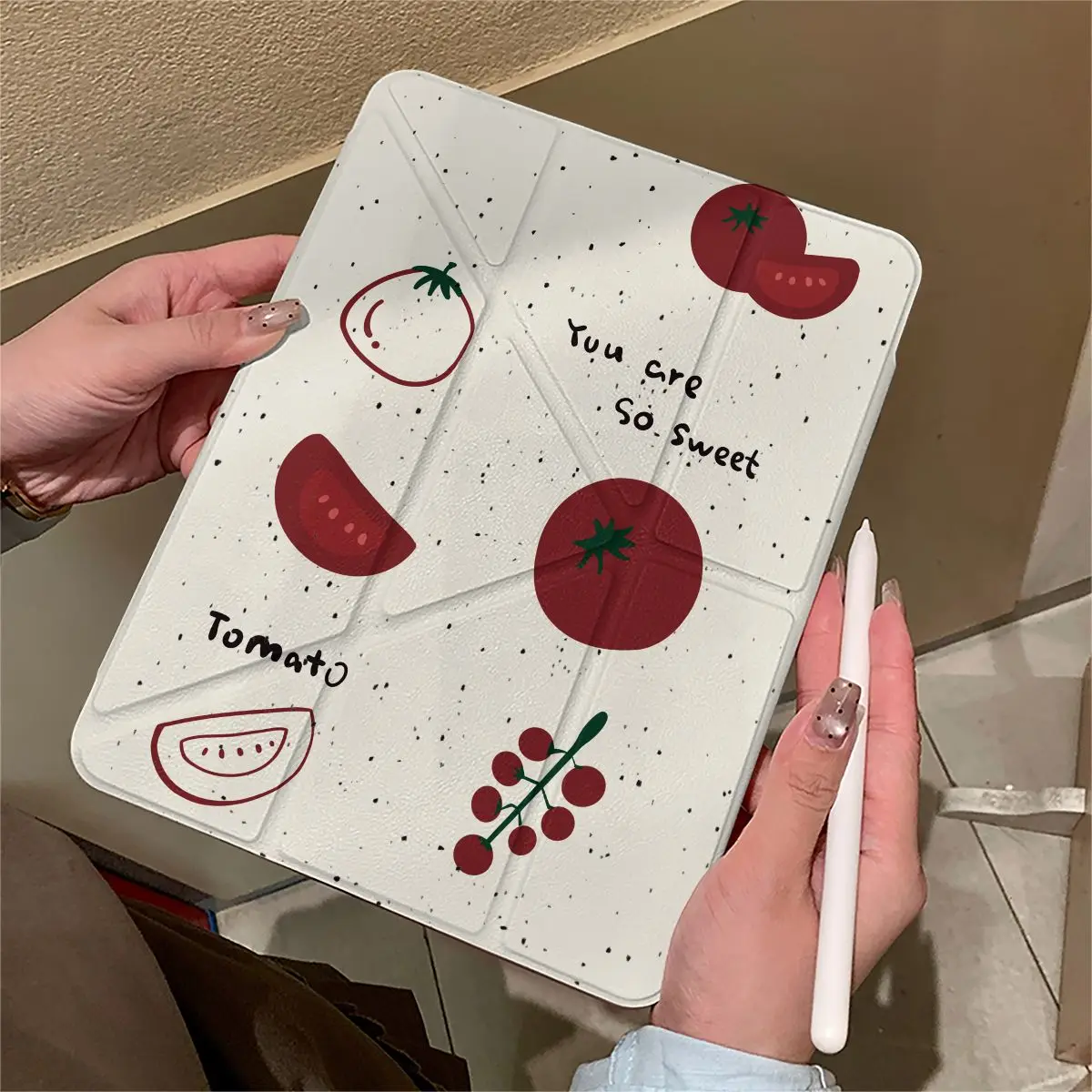 

Чехол INS Cute Splashed Ink Little Tomato для iPad Pro Air M5 M4 M3 M2 13'' 2 1 11th A16 12.9" 10 9 8 7 6 5 Th Mini 7 6 8.3"