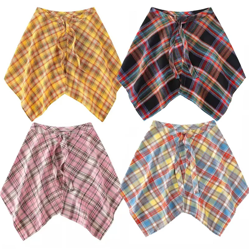 Vintage Color Hip Hop Irregular Men and Women Fake Shirt Hem Spring Autumn False Shirt Skirt Half-body Plaid Skirts Womens Saia