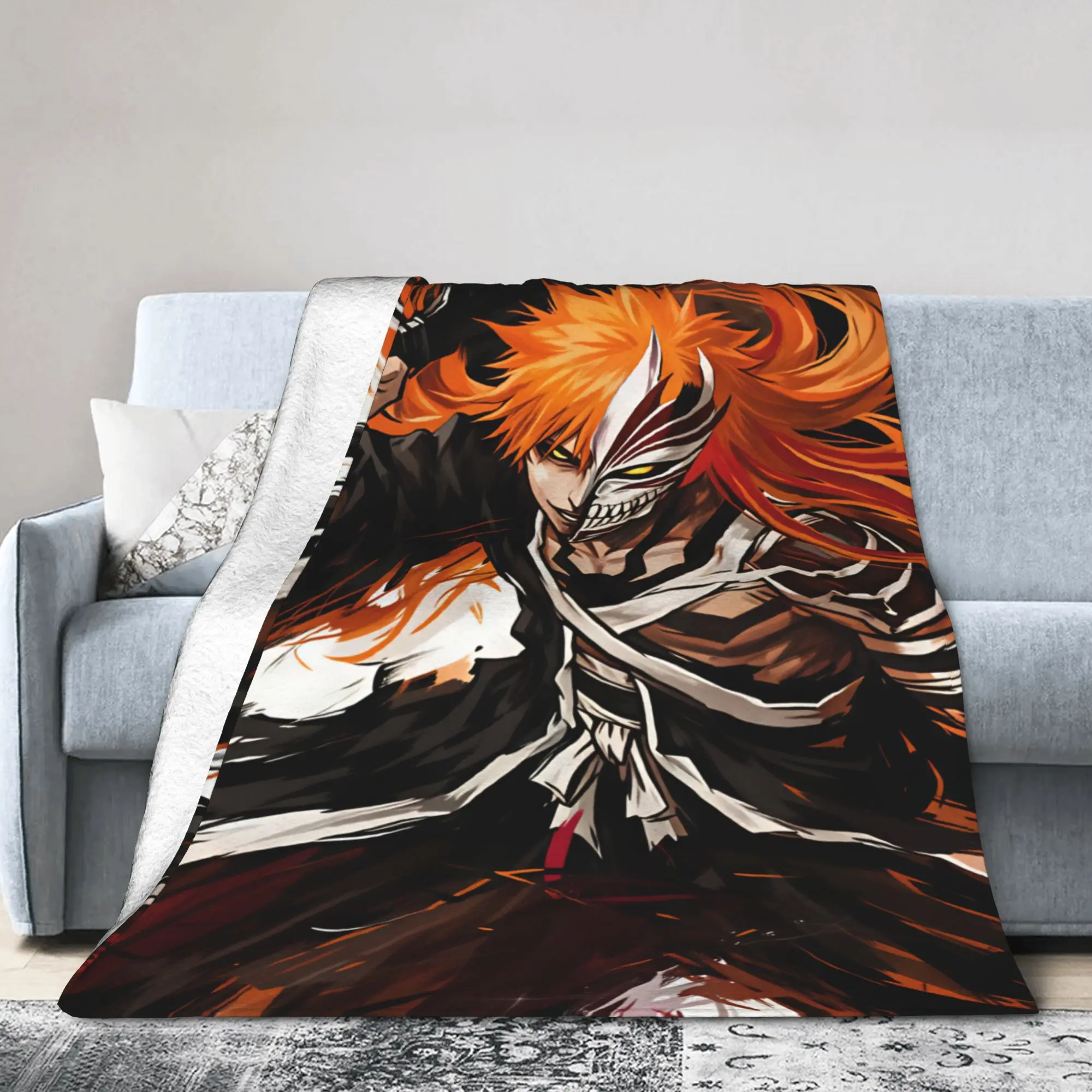 Bleachs Kurosaki Ichigo Anime Cartoon Soft Warm Blanket  Kids Plush Throw Blanket Couch Bed Flannel Bedspread Sofa Bed Cover