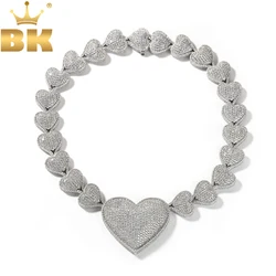 THE BLING KING 2 Sizes Big Heart Necklace Micro Paved Out Cubic Zirconia Link Chain Best Gift For Women Girl Hiphop Jewelry