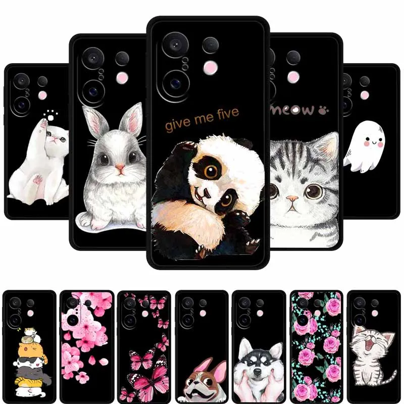 حافظة لهاتف Vivo X200 FE 5G مقاس 6.31 بوصة على شكل قطط لطيفة سوداء ناعمة من البولي يوريثان الحراري غطاء هاتف خلفي لهاتف Vivo S30 Pro حافظة كرتونية