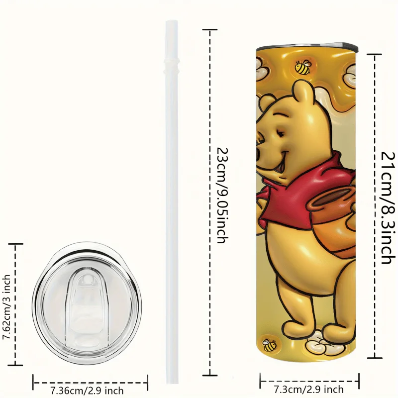 1pc 20oz Winnie the Pooh Holding a Jar of Honey Print Stainless Steel Tumbler Insulated Travel Coffee Mug with Lid & Straw - view 2