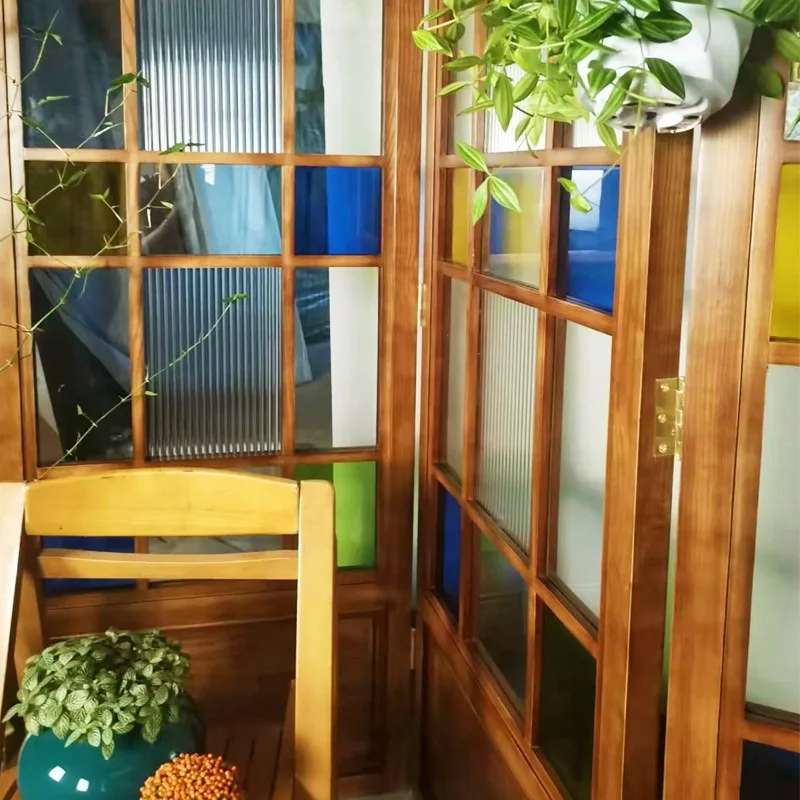 Pastoral casual retro old folding screen living room restaurant coffee club homestay stained glass
