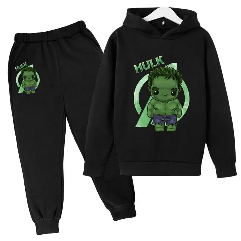 Autumn and winter children's Hulk creative printed hoodie set baby sportswear children's cotton pants 2 children's Marvel hoodie