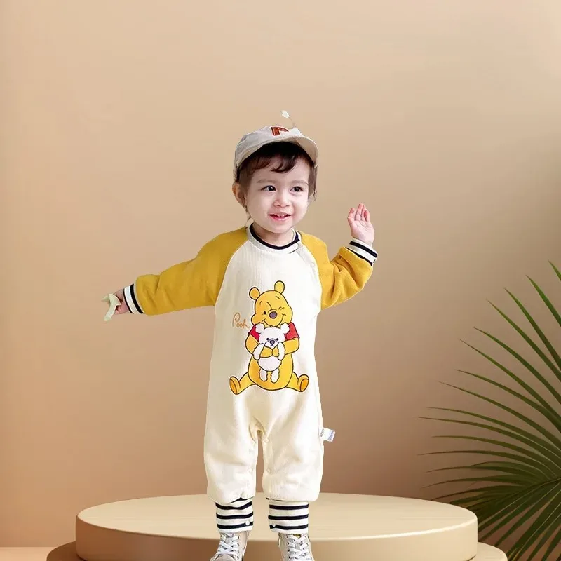 

Весенняя детская одежда Disney Minnie Winnie The Pooh, домашняя одежда для мальчиков и девочек, мягкий комбинезон с длинными рукавами для младенцев, комбинезоны для детей 0-1 года, боди