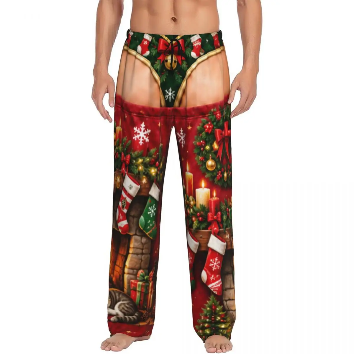 Men Merry Christmas Santa Claus Snowman Lounge Pants Comfy Pajama Yoga Bottoms With Pockets