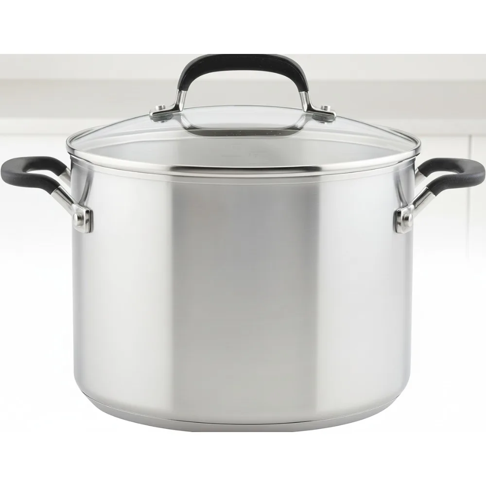 

8-литровая кастрюля из нержавеющей стали с крышкой — ровный нагрев, индукционная, совместимая с домашними поварами